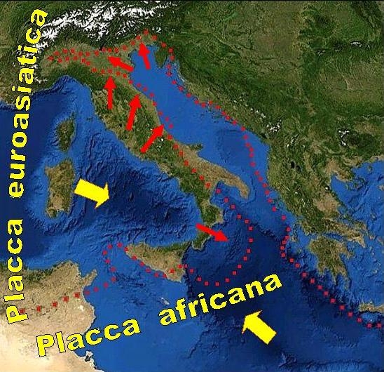 Avanzamento della placca Africana in Italia terremoti e spostamenti